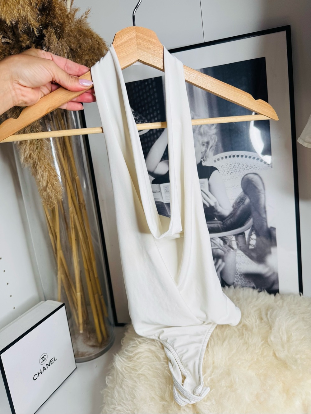 Bershka Cream Draped Halter Bodysuit
